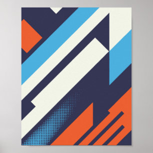 Póster Diseño diagonal en azul, Naranja y blanco