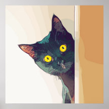 Diseño digital de gato curioso ilustrado