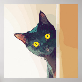 Póster Diseño digital de gato curioso ilustrado