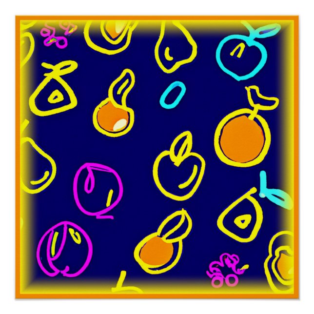 Póster Diseño dinámico de patrones de frutas de neón (Anverso)