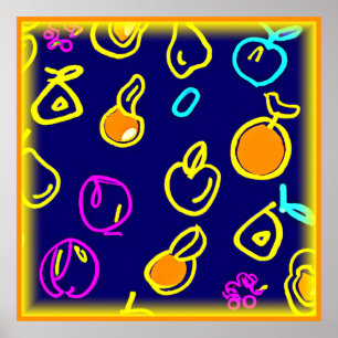 Póster Diseño dinámico de patrones de frutas de neón