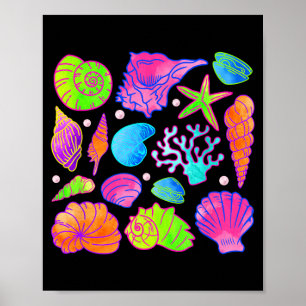 Póster Diseño Divertido de Caracoles y Estrellas de Mar C