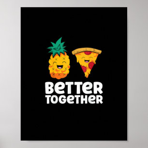 Póster Diseño divertido de comida de pizza de piña juntos