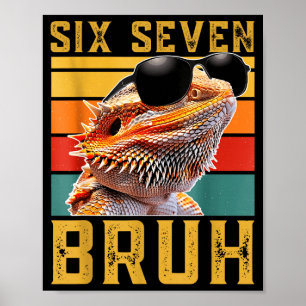 Póster Diseño divertido de dragón barbudo meme Six Seven