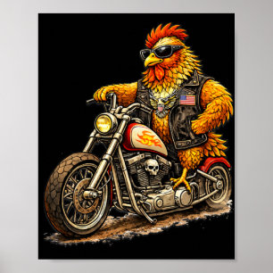 Póster Diseño divertido de gallo para motociclista, pollo