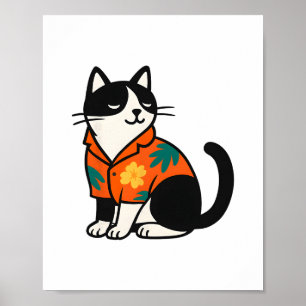 Póster Diseño divertido de gato tropical hawaiano de vaca