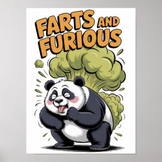 Póster Diseño divertido de panda de dibujos animados en b