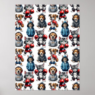 Póster Diseño divertido de patrones de perros gatos en bo