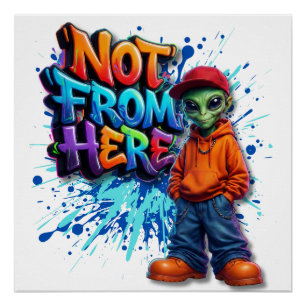 Póster Diseño divertido de ropa callejera alienígena no d