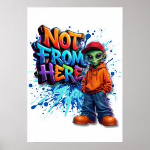 Póster Diseño divertido de ropa callejera alienígena no d