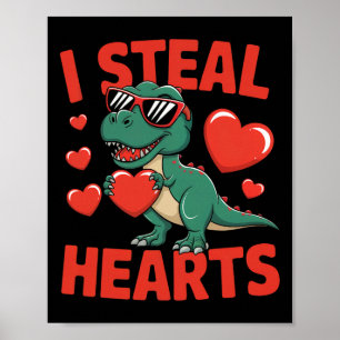 Póster Diseño divertido de San Valentín de dinosaurio con