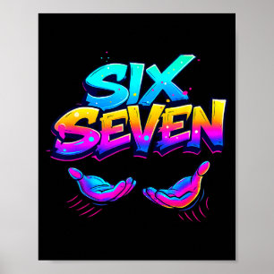 Póster Diseño divertido seis siete gráfico 67 6 7 manos m