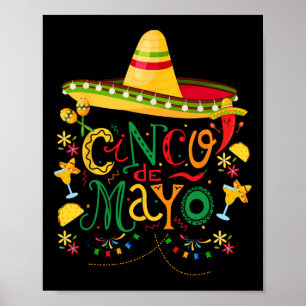 Póster Diseño divertido y colorido del Cinco De Mayo