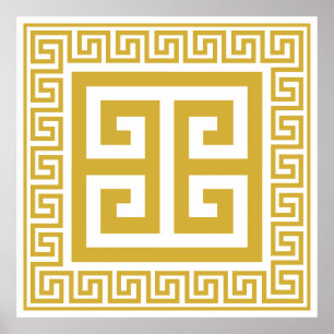 Póster Diseño dorado de patrón de llave griega