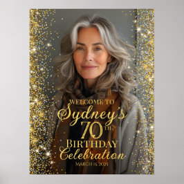 Póster Diseño dorado de signo de bienvenida de foto de cu