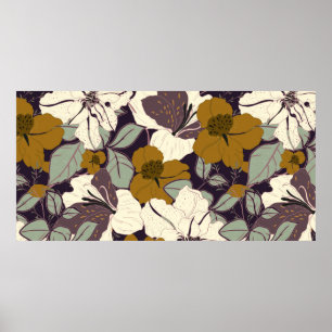 Póster Diseño elegante con flores y hojas. Vino floral