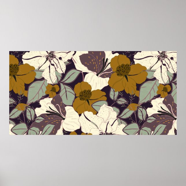 Póster Diseño elegante con flores y hojas. Vino floral (Frente)