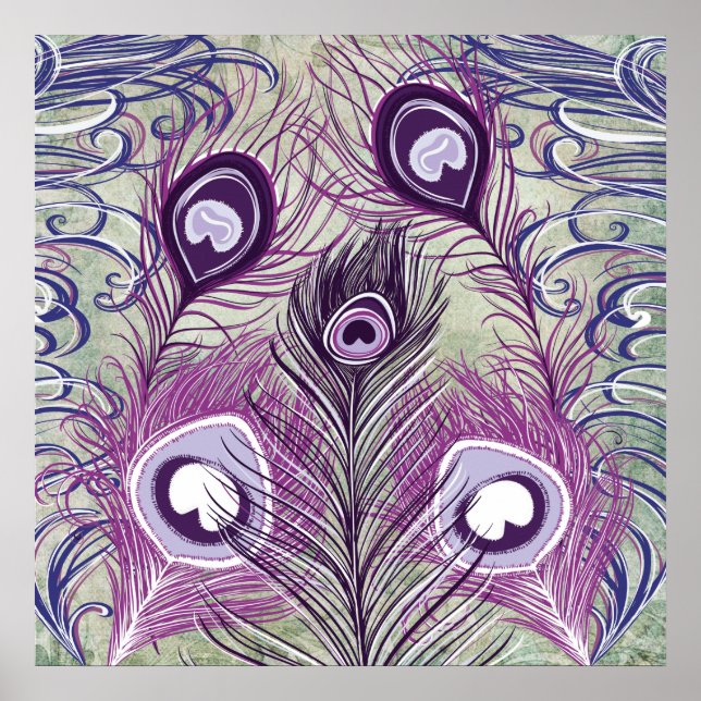 Póster Diseño elegante de las plumas de pavo real de boni (Frente)