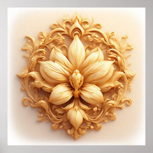 Póster Diseño elegante de relieve floral con detalles orn