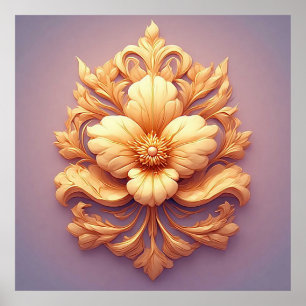 Póster Diseño elegante de relieve floral con detalles orn