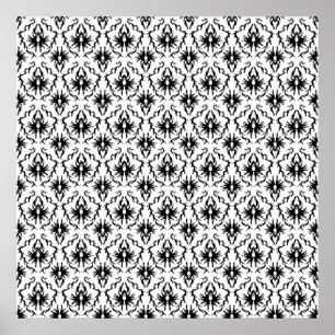 Póster Diseño elegante del damasco, blanco y negro.