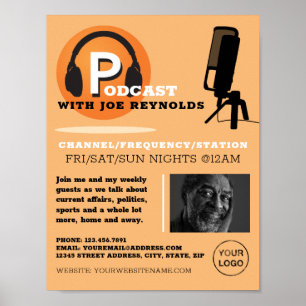 Póster Diseño elegante, Podcaster, publicidad podcast