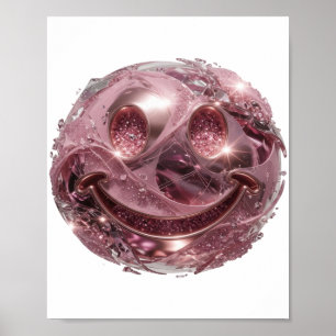 Póster Diseño en negrita de cara feliz plateada impresion