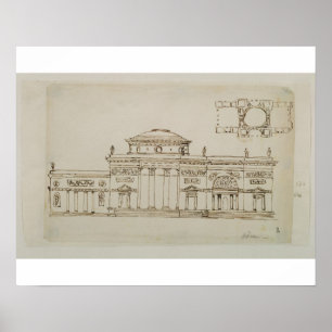 Póster Diseño esbozado para un edificio de cúpula (pluma 