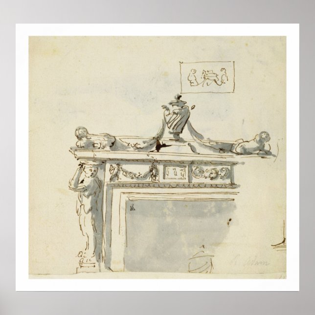 Póster Diseño esquematizado de una chimenea (pluma y tint (Frente)