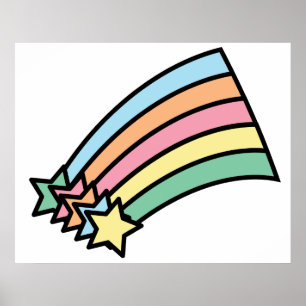 Póster Diseño Estrella Fugaz Arcoíris Pastel Retro