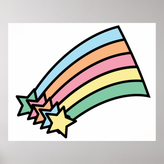 Póster Diseño Estrella Fugaz Arcoíris Pastel Retro (Frente)