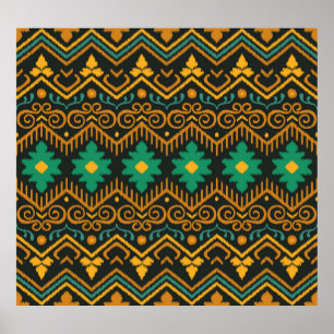 Póster Diseño étnico Ikat Fabric Borroidado