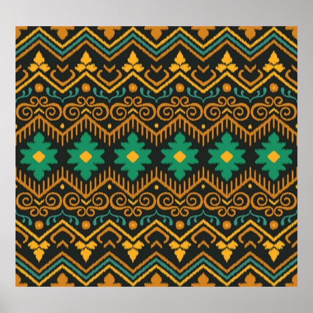 Póster Diseño étnico Ikat Fabric Borroidado (Frente)