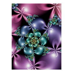 Póster Diseño Floral Abstracto Luminoso Flor Fractal