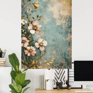 Póster Diseño floral antiguo con una apariencia texturiza