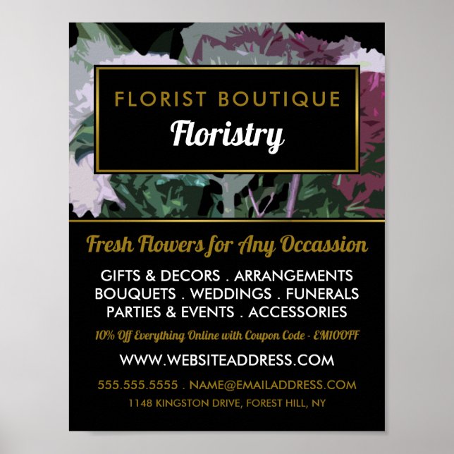 Póster Diseño Floral Antiguo, Publicidad Florista (Frente)