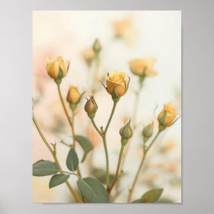 Póster Diseño floral de capullos de rosa amarilla suave