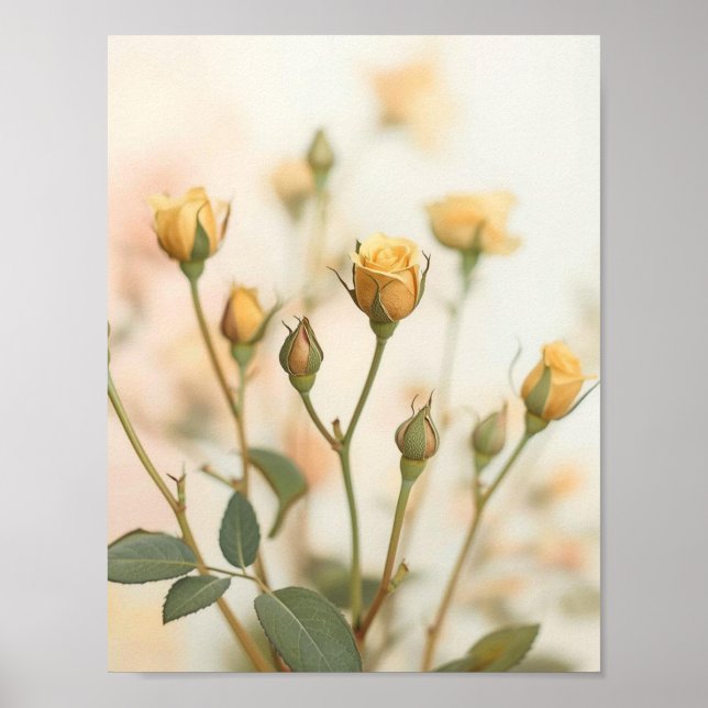 Póster Diseño floral de capullos de rosa amarilla suave (Frente)