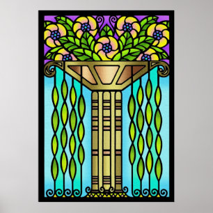 Póster Diseño floral de cristal de la mancha del art déco