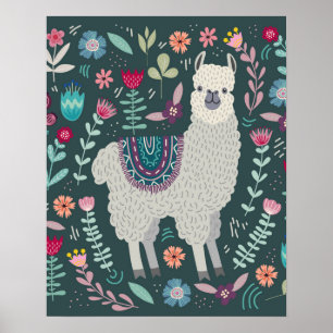 Póster Diseño floral de Cute Llama