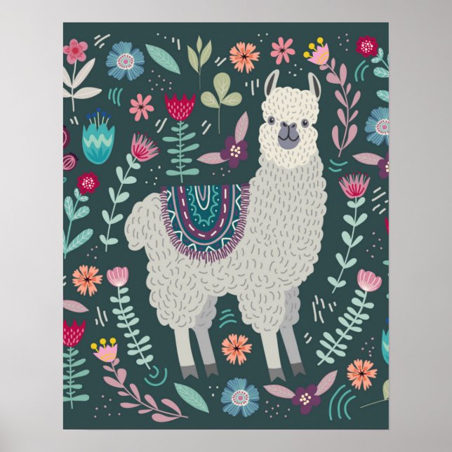 Póster Diseño floral de Cute Llama (Frente)