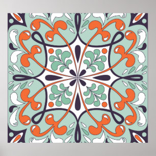 Póster Diseño floral de mosaico oriental marroquí