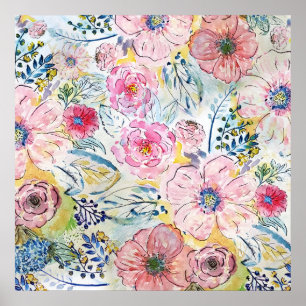 Póster Diseño floral de pintura a mano acuarela