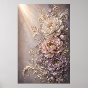 Póster Diseño Floral Elegante Flor de Escarcha Embossed