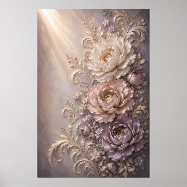 Póster Diseño Floral Elegante Flor de Escarcha | Embossed (Frente)