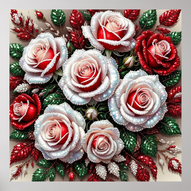 Póster Diseño floral intrincado con joyas (Frente)