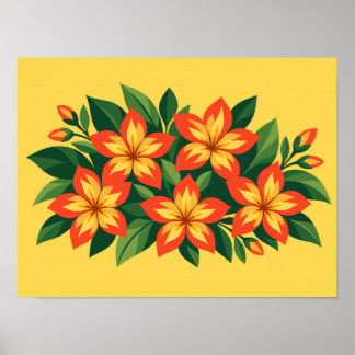 Póster Diseño floral naranja con hojas verdes