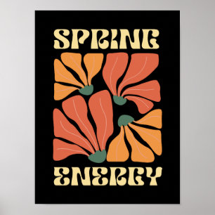 Póster Diseño floral retro de energía primaveral Abstra