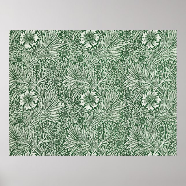 Póster diseño floral verde de caléndula de william morris (Frente)