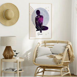 Póster Diseño Gemini azul púrpura zodiaco femenino